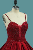 Burgundy Spaghetti Straps Beading Prom Dresses, Princess Ball Gown HZ0527