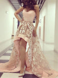 High Low Sweetheart Strapless A Line Lace Prom Dresses HZ0527