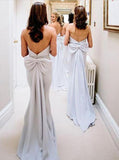 Simple Strapless Grey Satin Cheap Long Bridesmaid Dresses HZ0527