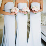 Simple Strapless Grey Satin Cheap Long Bridesmaid Dresses HZ0527