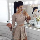 Two Piece A-Line Long Sleeves Lace Short Homecoming Dress HZ0527