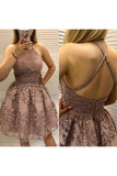 A-Line Criss Cross Straps Back Homecoming Dress With Appliques HZ0527