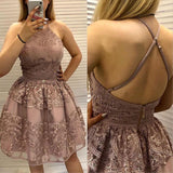 A-Line Criss Cross Straps Back Homecoming Dress With Appliques HZ0527