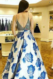 Classy Spaghetti Straps Beading Floral Print Prom Dress HZ0527