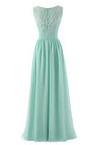 Mint Green V Neck Long Simple Pleated Bridesmaid Dress with Lace HZ0527