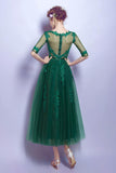 Dark Green Cheap Applique Lace Short Homecoming Dresses With Half Sleeves,Graduation Gowns HZ0527