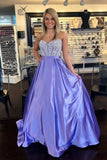 Elegant Taffeta Sweetheart Strapless Lavender A-line Prom Dresses With Beading HZ0527