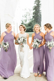 A-Line Floor-Length Lilac Chiffon Pleated Cheap Bridesmaid Dress HZ0527