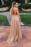 Promfast Sparkle Backless Plunging Neckline Sequin Long Prom Evening Dress HZ0527