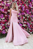 Mermaid Spaghetti Straps Floor-Length Pink Prom Dress with Split Ruched HZ0527