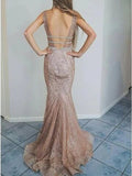 Spaghetti Straps Mermaid Ivory Lace Long Cheap Prom Dresses HZ0527