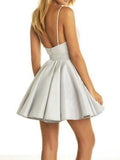 V Neck Short A Line Prom Dress,Sleeveless Lace Appliques Cheap Homecoming Dress HZ0527