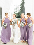 A-Line Floor-Length Lilac Chiffon Pleated Cheap Bridesmaid Dress HZ0527