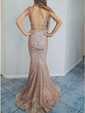 Mermaid V-Neck Backless Glitter Formal Evening Prom Dresses HZ0527