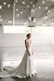 Elegant A-Line V Neck Spaghetti Straps Wedding Dresses with Lace HZ0527