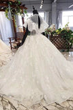 Elegant Ball Gown Big Wedding Dresses, Appliques Bridal Dress with Short Sleeves HZ0527