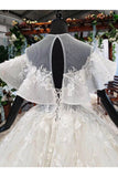 Elegant Ball Gown Big Wedding Dresses, Appliques Bridal Dress with Short Sleeves HZ0527