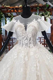 Elegant Ball Gown Big Wedding Dresses, Appliques Bridal Dress with Short Sleeves HZ0527