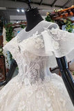 Elegant Ball Gown Big Wedding Dresses, Appliques Bridal Dress with Short Sleeves HZ0527