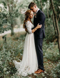 A-Line V-Neck Half Sleeves Backless Tulle Wedding Dresses with Lace Top HZ0527