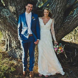 Sheath V-neck Backless Long Sleeves Lace Boho Wedding Dresses HZ0527
