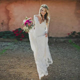 Sheath V-neck Backless Long Sleeves Lace Boho Wedding Dresses HZ0527