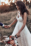 Backless Straps Long A-line Lace Simple Bridal Gown Wedding Dresses HZ0527