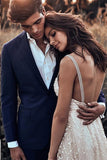 Backless Straps Long A-line Lace Simple Bridal Gown Wedding Dresses HZ0527