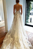 Sexy Deep V neck Lace Backless Bridal Dresses,Spaghetti Straps Beach Long Wedding Dress HZ0527