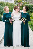 New Arrival Jewel Neck Long Sleeves Dark Green Bridesmaid Dress HZ0527