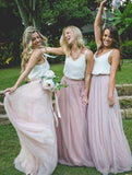 Gorgeous Two Piece Pink Tulle Long Bridesmaid Dress with White Top HZ0527
