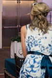 Scoop Ink Blue Print Bridesmaid Dress with Belt HZ0527