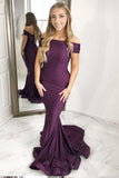 New Arrival Mermaid Off-the-Shoulder Sweep Train Grape Prom Dress HZ0527
