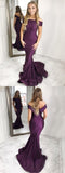 New Arrival Mermaid Off-the-Shoulder Sweep Train Grape Prom Dress HZ0527