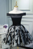 A Line Black Off the Shoulder Homecoming Dresses, Short Prom Dress HZ0527