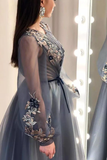 Anneprom A Line Long Sleeves Appliques Prom Dresses, Formal Evening Dresses HZ0527