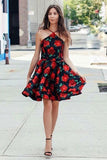 A-Line Cross V-Neck Above Knee Floral Satin Homecoming Dresses HZ0527