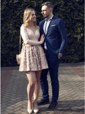 A-line Nude Long Sleeve Short Homecoming Party Dress with Flowers HZ0527