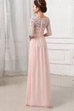 Half Sleeves Pink Lace Chiffon Bridesmaid Dresses,Simple Prom Dresses HZ0527