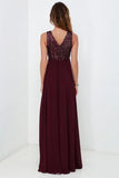 Burgundy Bridesmaid Dresses WIth Sequin Top, A-line Long Chiffon Wedding Party Dress HZ0527