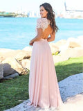 Pink Maxi Bridesmaid Dresses Short Sleeve Beach Wedding Guest Dresses HZ0527