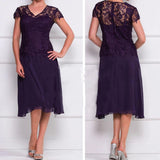 Cap Sleeves lace Knee-Length Mother Of The Bride Dress Wedding Formal Evening Dress HZ0527