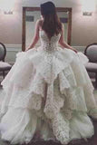 Princess A-Line Sweetheart Floor-Length Ivory Tulle Wedding Dress with Lace HZ0527