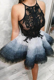Cute Tulle Lace Short Prom Dress, Black Top Homecoming Dress HZ0527