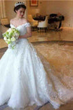 Ball Gown Romantic Long Train Luxury Off the Shoulder Wedding Dresses HZ0527