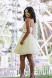 Yellow Tulle Lace Short Prom Dress Beading A Line Homecoming Dress HZ0527