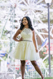 Yellow Tulle Lace Short Prom Dress Beading A Line Homecoming Dress HZ0527