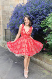 Red V Neck A Line Tulle Lace Short Homecoming Dress HZ0527