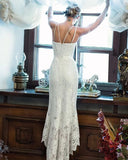Elegant Lace White Sheath Prom Dress, Lace Simple Wedding Dress HZ0527