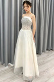 Off White A Line Spaghetti Straps Beading Elegant Long Prom Dress HZ0527